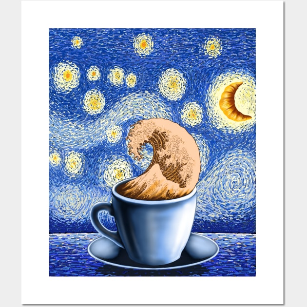 Cappuccino coffee lover great wave off kanagawa Van Gogh starry night Wall Art by Artardishop